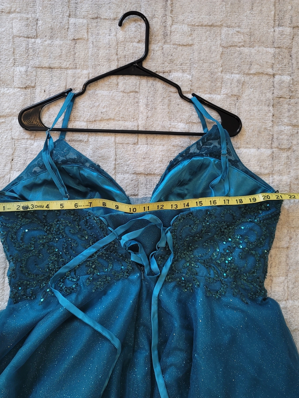 NWOT Teal Sequin Tulle Short Party Prom Cocktail Dress Glitter Size 16 - Picture 9 of 12
